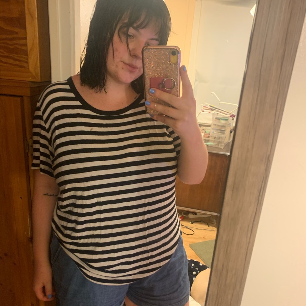 Black and White Striped Cozy T Shirt